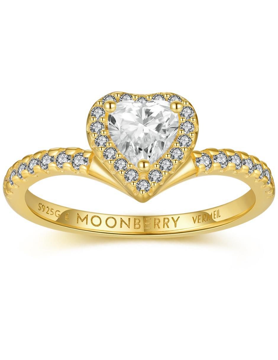 Anillo de corazón Eternity Moments de plata vermeil P 925 zirconia cúbica con acabado baño de oro 8