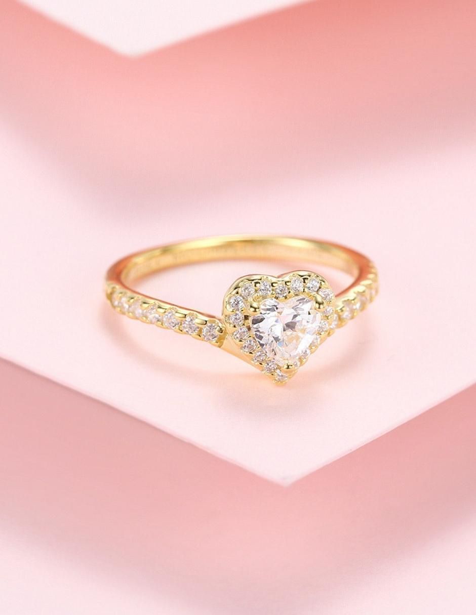 Anillo de corazón Eternity Moments de plata vermeil P 925 zirconia cúbica con acabado baño de oro 13