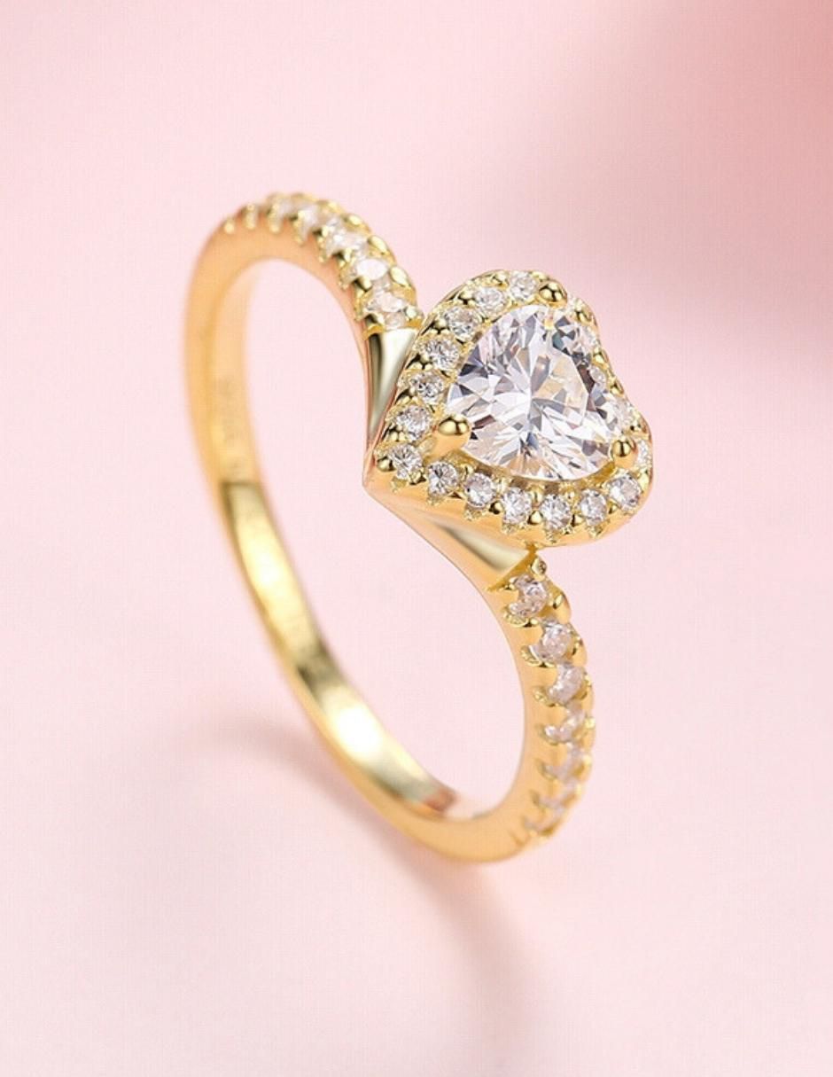 Anillo de corazón Eternity Moments de plata vermeil P 925 zirconia cúbica con acabado baño de oro