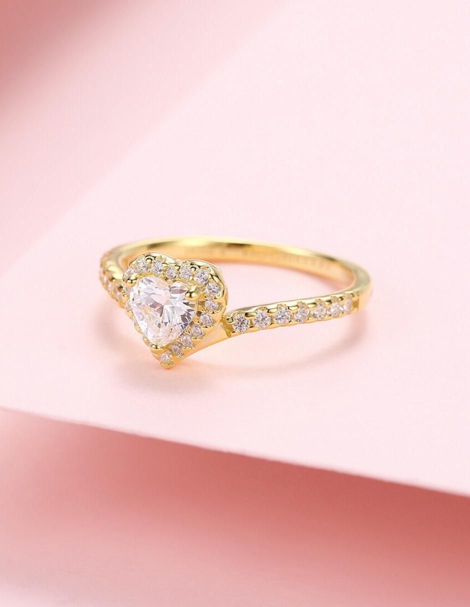 Anillo de corazón Eternity Moments de plata vermeil P 925 zirconia cúbica con acabado baño de oro 9