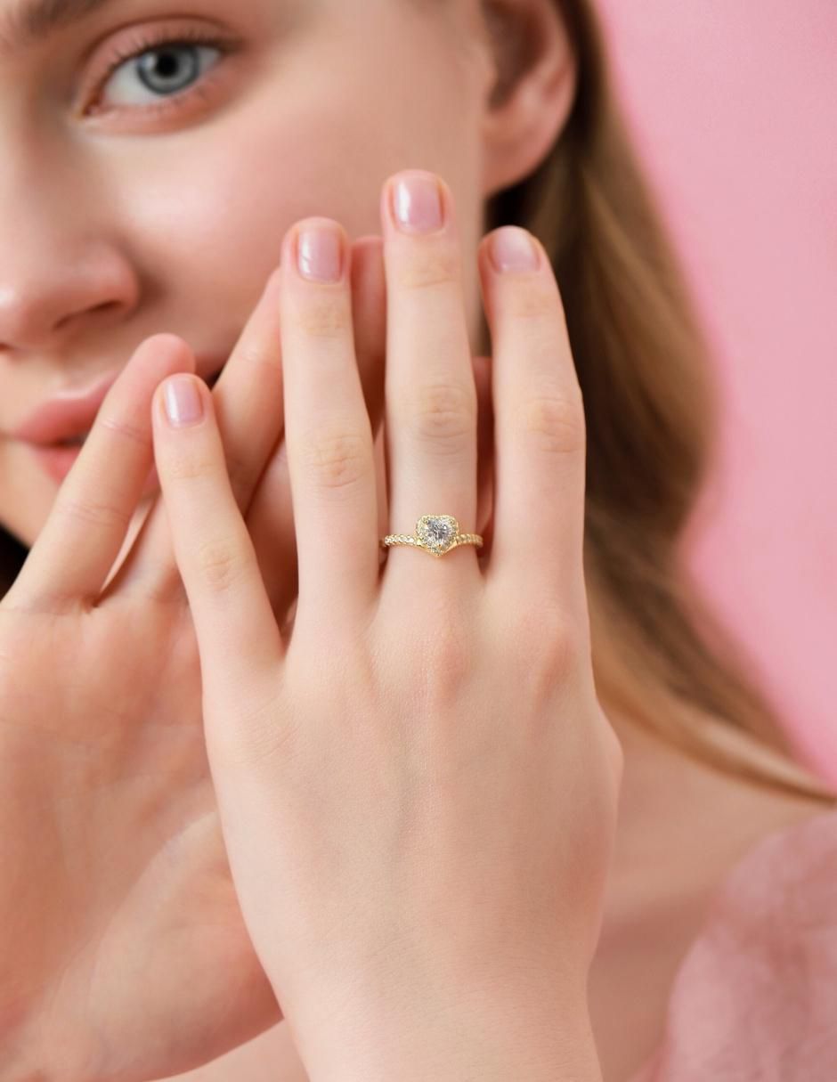 Anillo de corazón Eternity Moments de plata vermeil P 925 zirconia cúbica con acabado baño de oro 12
