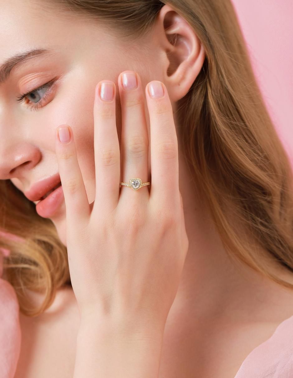Anillo de corazón Eternity Moments de plata vermeil P 925 zirconia cúbica con acabado baño de oro 7