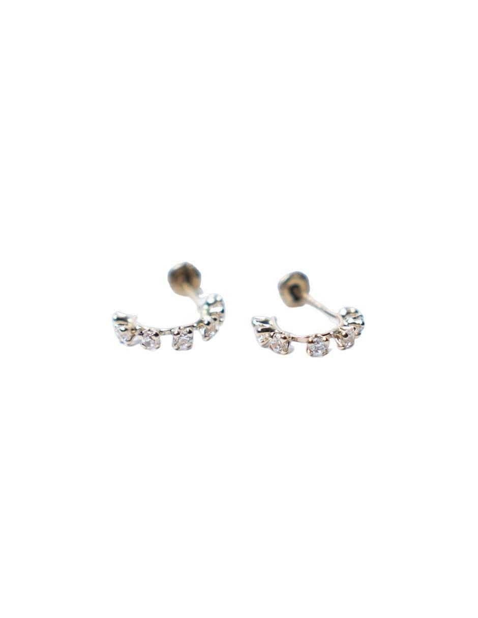 Aretes de media luna de oro 10 K con acabado pavé 4