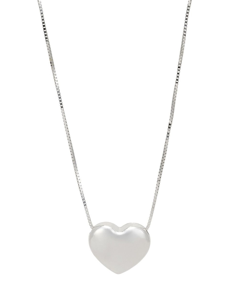 Collar con dije de corazón de oro blanco 14 K 1
