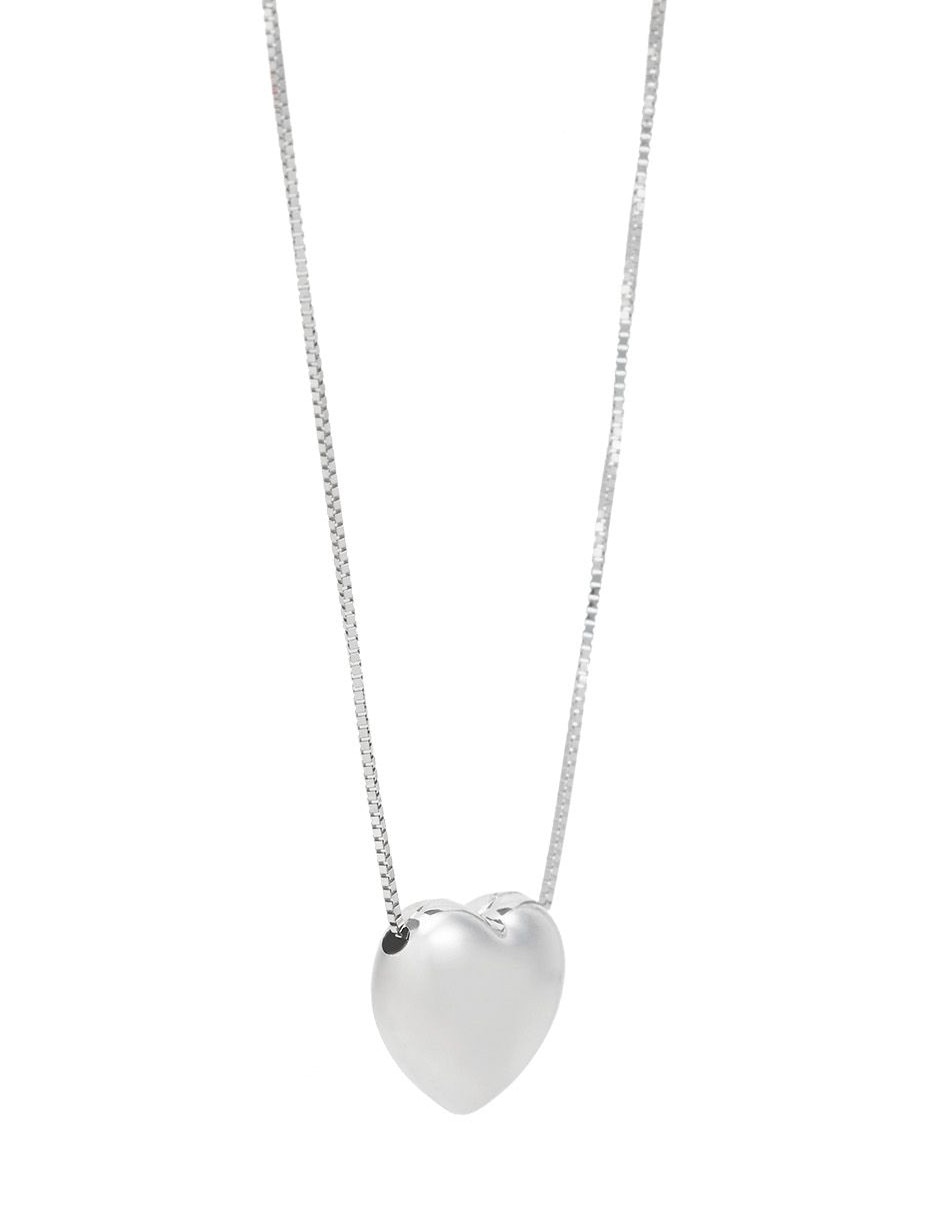 Collar con dije de corazón de oro blanco 14 K 3