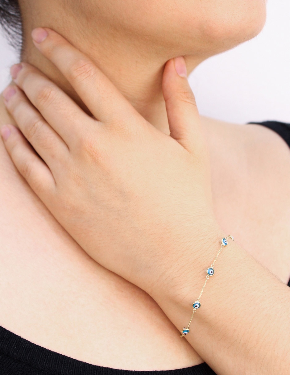 Pulsera de oro amarillo con cristal 14 k con acabado liso Pulsera de oro amarillo con cristal 14 k con acabado liso