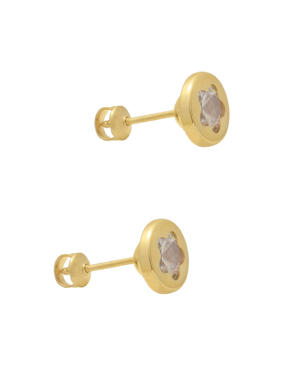 Broqueles de flor de oro amarillo 14 K con acabado brillante 2