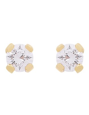 Broqueles redondos Roca de oro amarillo 14 K con acabado brillante zirconia