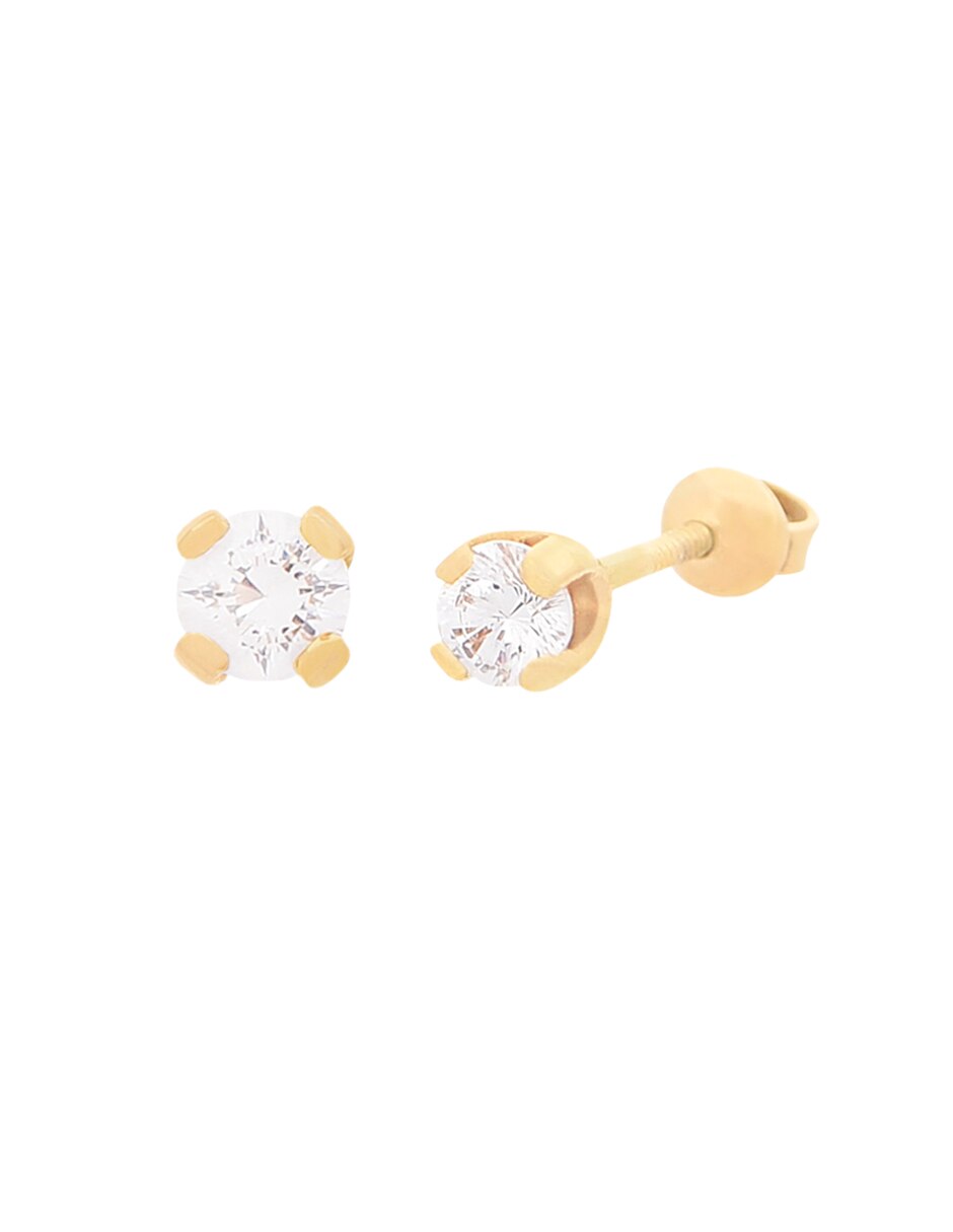 Broqueles redondos Roca de oro amarillo 14 K con acabado brillante zirconia