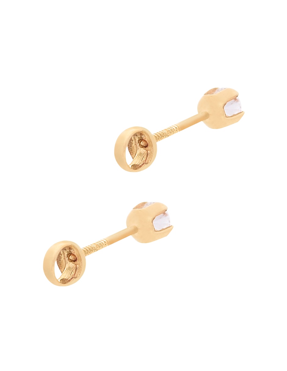 Broqueles redondos Roca de oro amarillo 14 K con acabado brillante zirconia