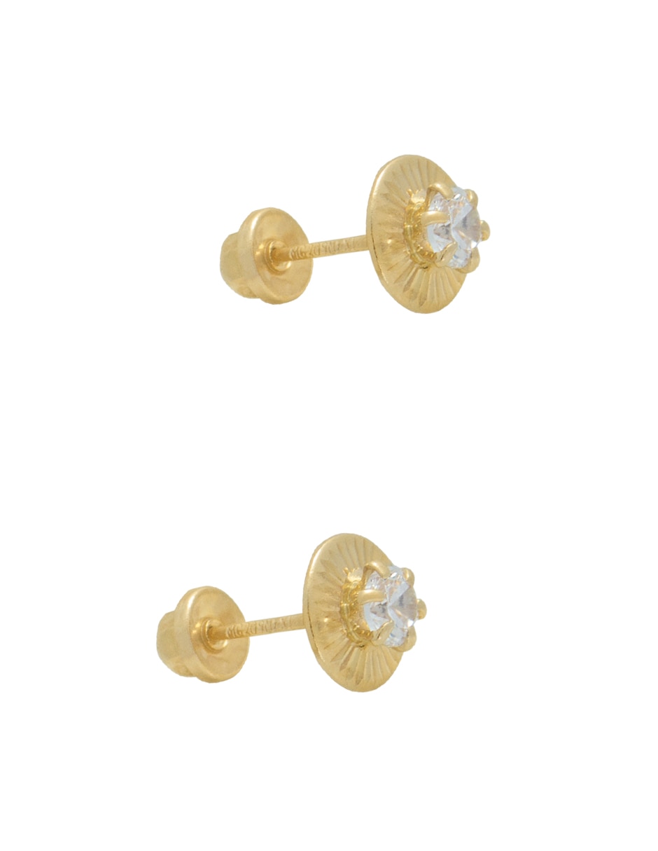 Broqueles redondos de oro amarillo 14 K con acabado diamantado 2