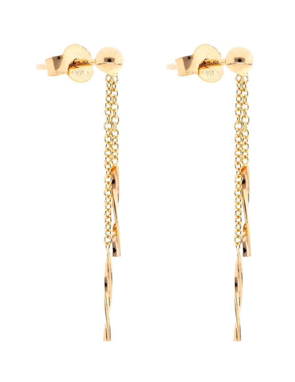 Aretes largos Unoaerre de oro 14 k con acabado brillante