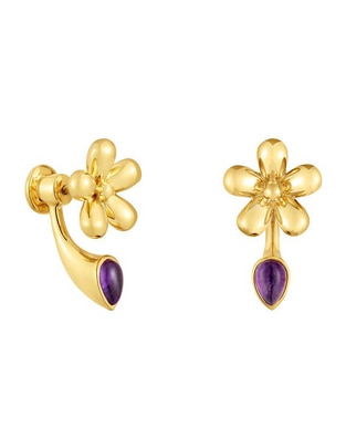 Aretes de flor Tous Daisy de plata P 925 con acabado baño de oro amatista