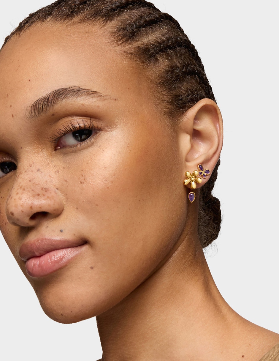 Aretes de flor Tous Daisy de plata P 925 con acabado baño de oro amatista