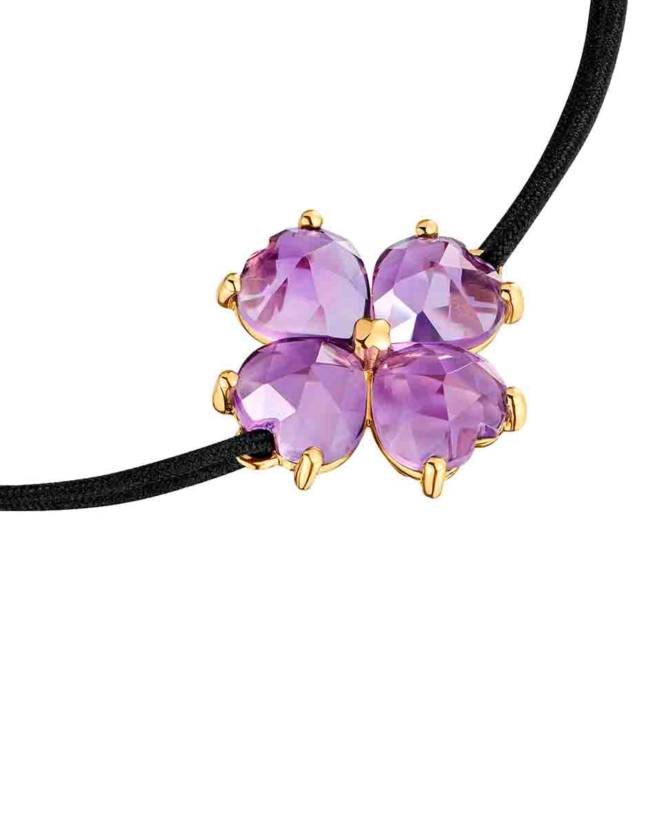 Pulsera de oro amarillo con amatista 18 k Daisy con acabado liso 3