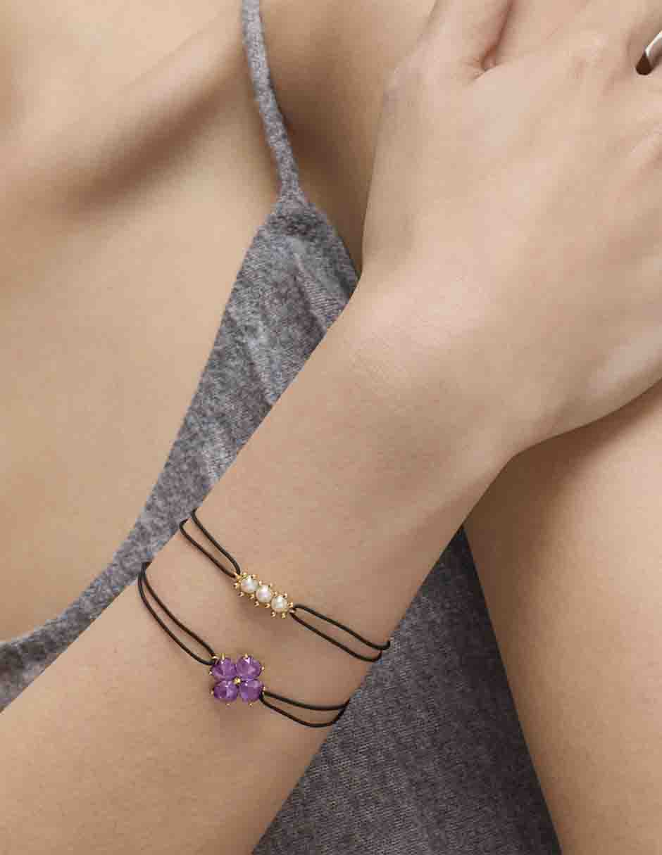 Pulsera de oro amarillo con amatista 18 k Daisy con acabado liso