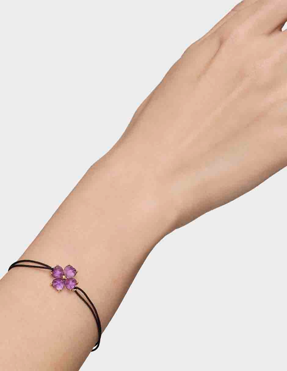 Pulsera de oro amarillo con amatista 18 k Daisy con acabado liso 6