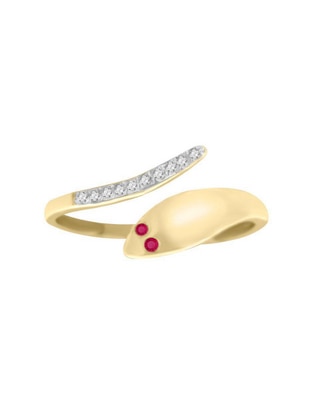 Anillo de serpiente 14 k de oro rubí y diamante brillante Anillo de serpiente 14 k de oro rubí y diamante brillante