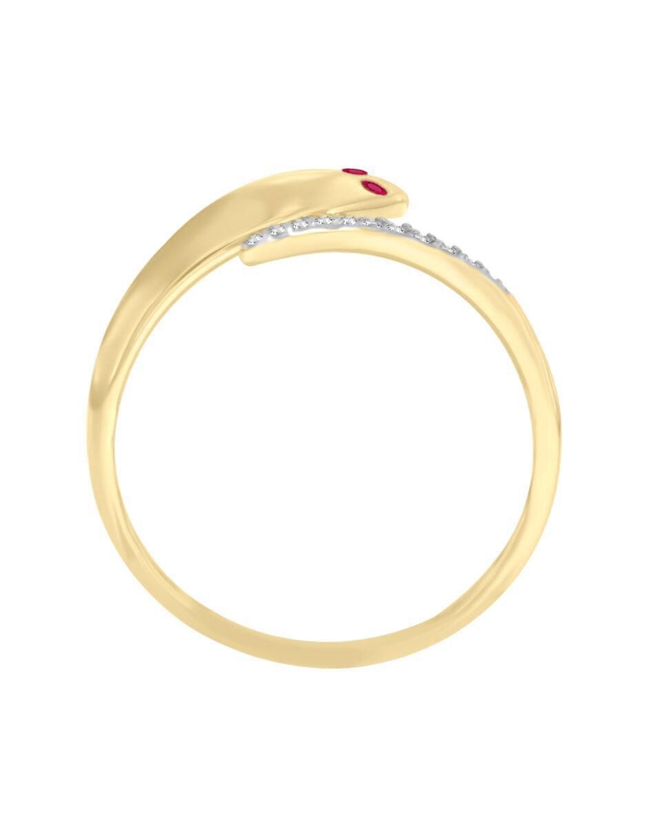 Anillo de serpiente 14 k de oro rubí y diamante brillante