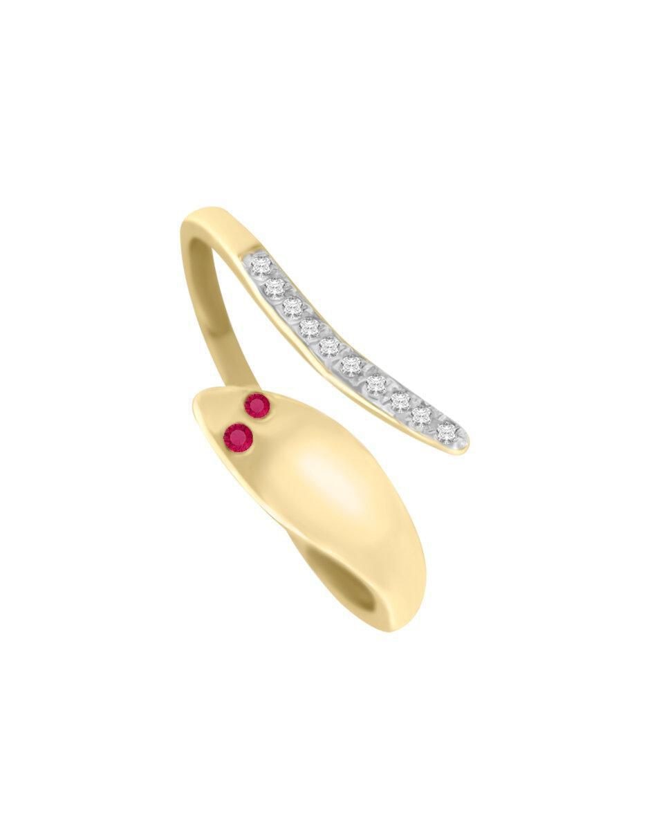 Anillo de serpiente 14 k de oro rubí y diamante brillante