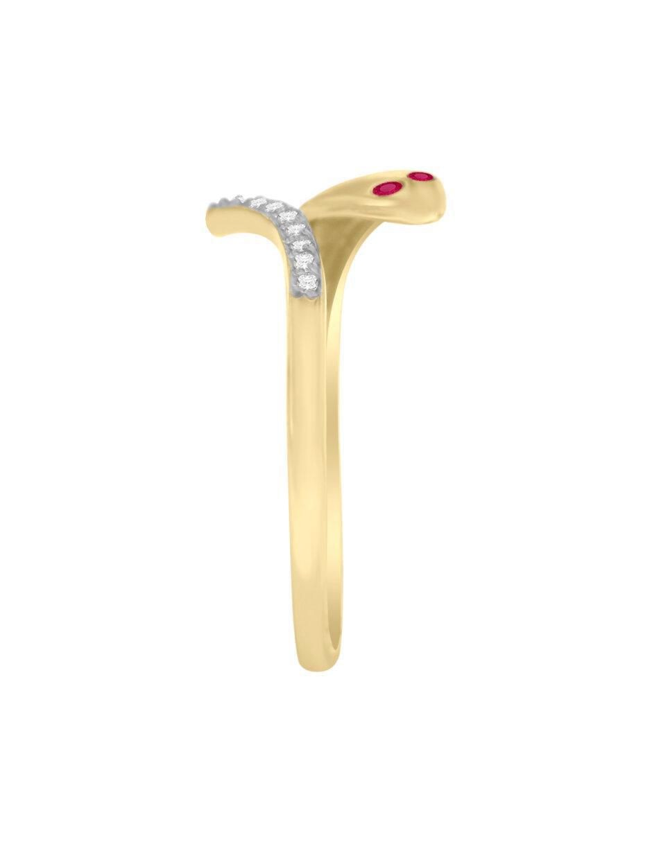 Anillo de serpiente 14 k de oro rubí y diamante brillante
