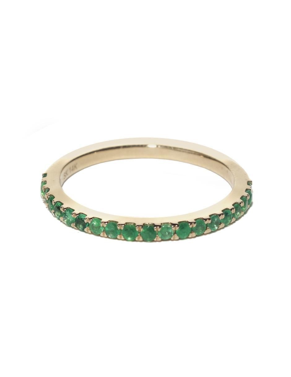 Anillo redondo 14 k de oro esmeralda pavé