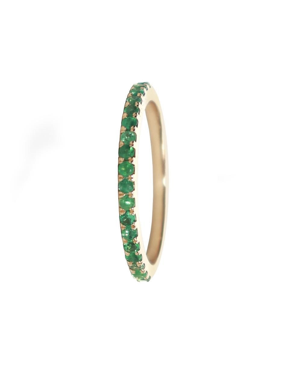 Anillo redondo 14 k de oro esmeralda pavé