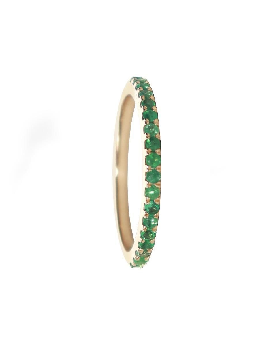 Anillo redondo 14 k de oro esmeralda pavé