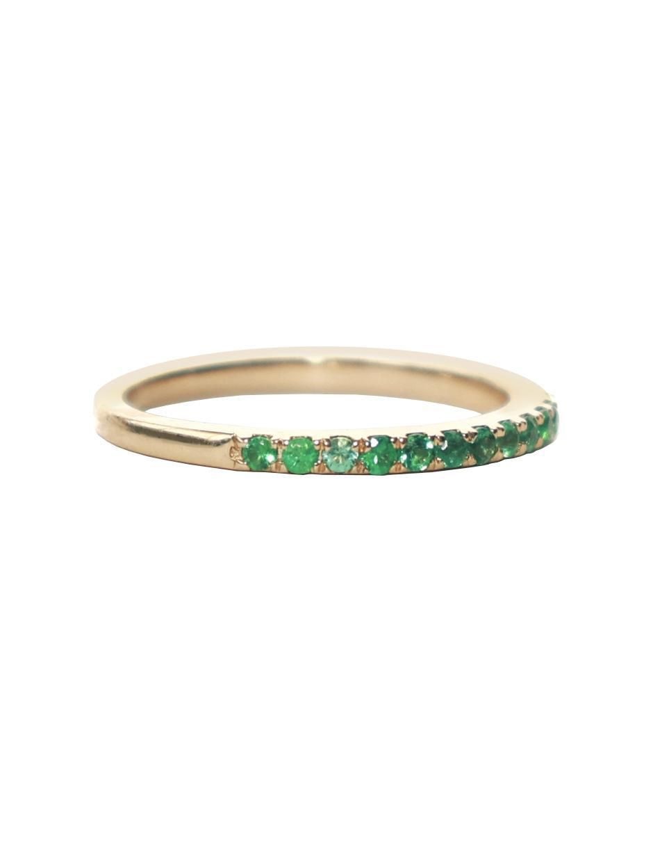 Anillo redondo 14 k de oro esmeralda pavé