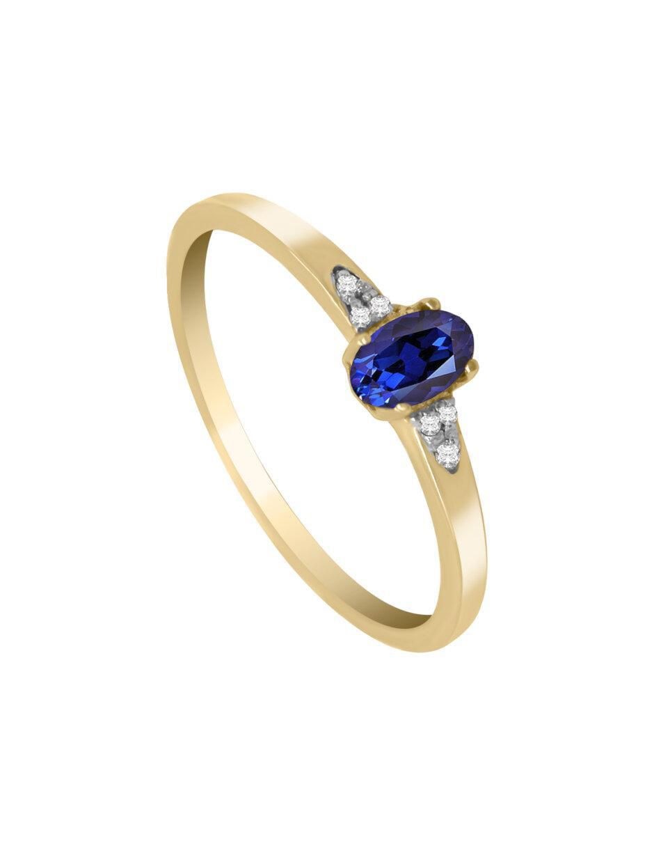 Anillo redondo Jana 14 k de oro zafiro y diamante brillante 4