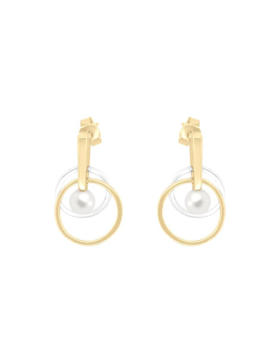 Aretes redondos de oro 14 K con acabado brillante perla