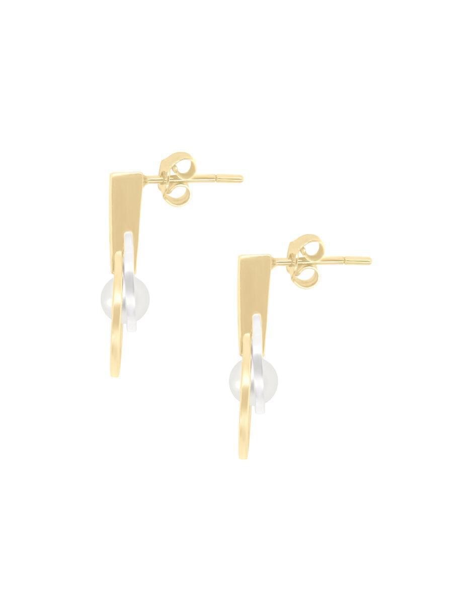 Aretes redondos de oro 14 K con acabado brillante perla 2