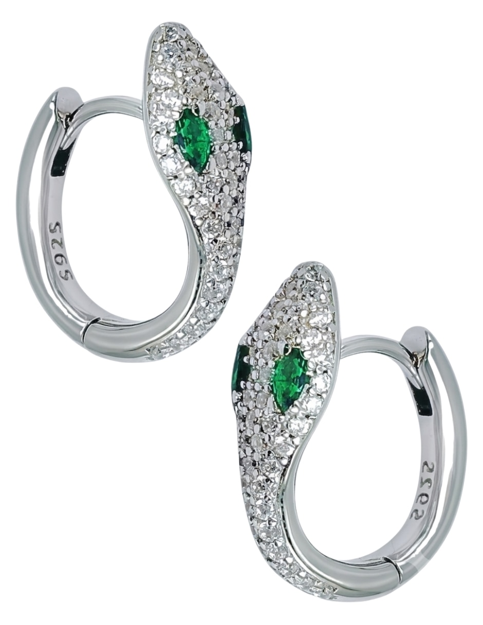 Aretes cortos de serpiente de plata p 925 con acabado pavé zirconia 1