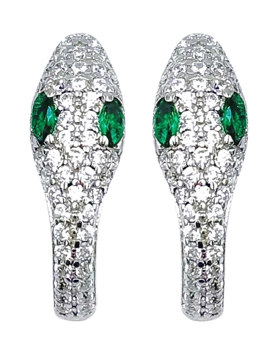 Aretes cortos de serpiente de plata p 925 con acabado pavé zirconia 2