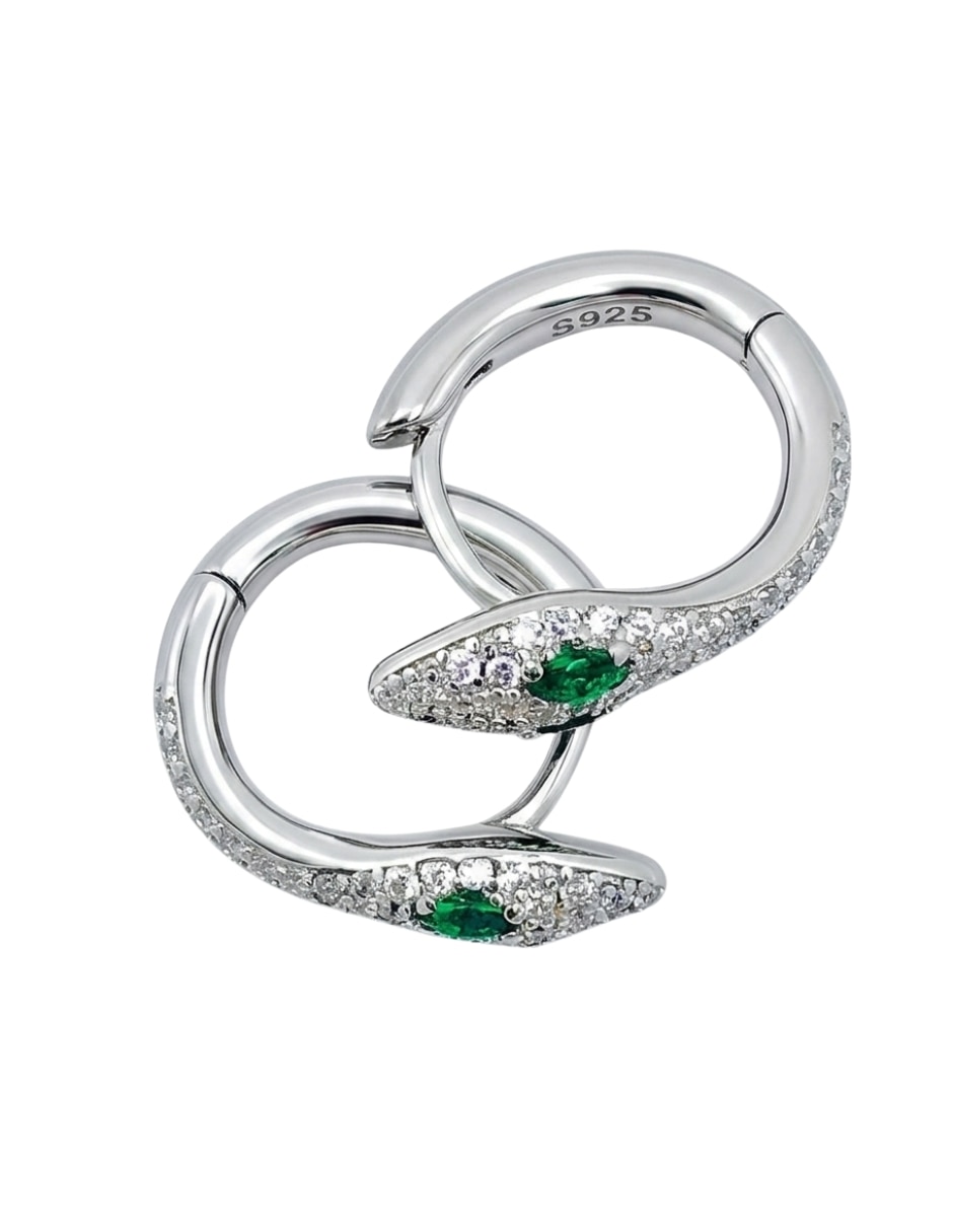 Aretes cortos de serpiente de plata p 925 con acabado pavé zirconia 4