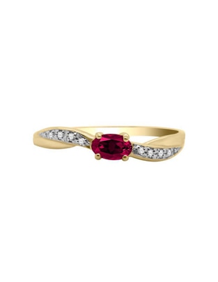 Anillo redondo Jazmin 14 k de oro rubí y diamante brillante