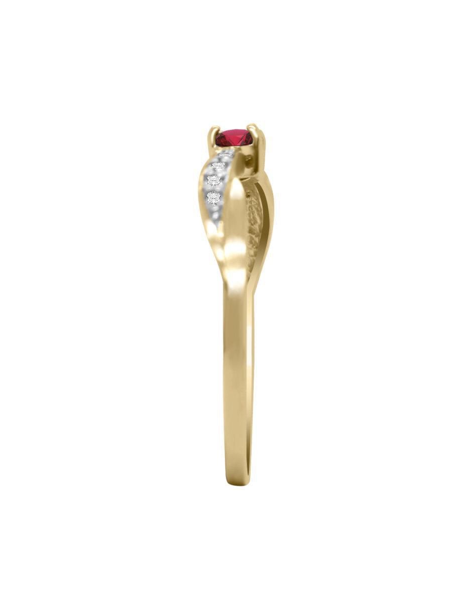 Anillo redondo Jazmin 14 k de oro rubí y diamante brillante 3