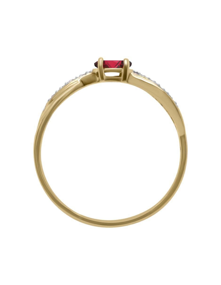 Anillo redondo Jazmin 14 k de oro rubí y diamante brillante 4