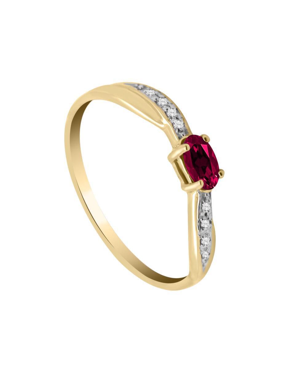 Anillo redondo Jazmin 14 k de oro rubí y diamante brillante 2