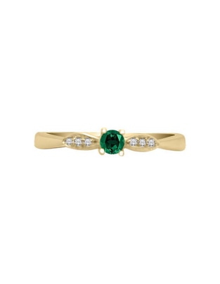 Anillo redondo Javiera 14 k de oro esmeralda y diamante brillante Anillo redondo Javiera 14 k de oro esmeralda y diamante brillante