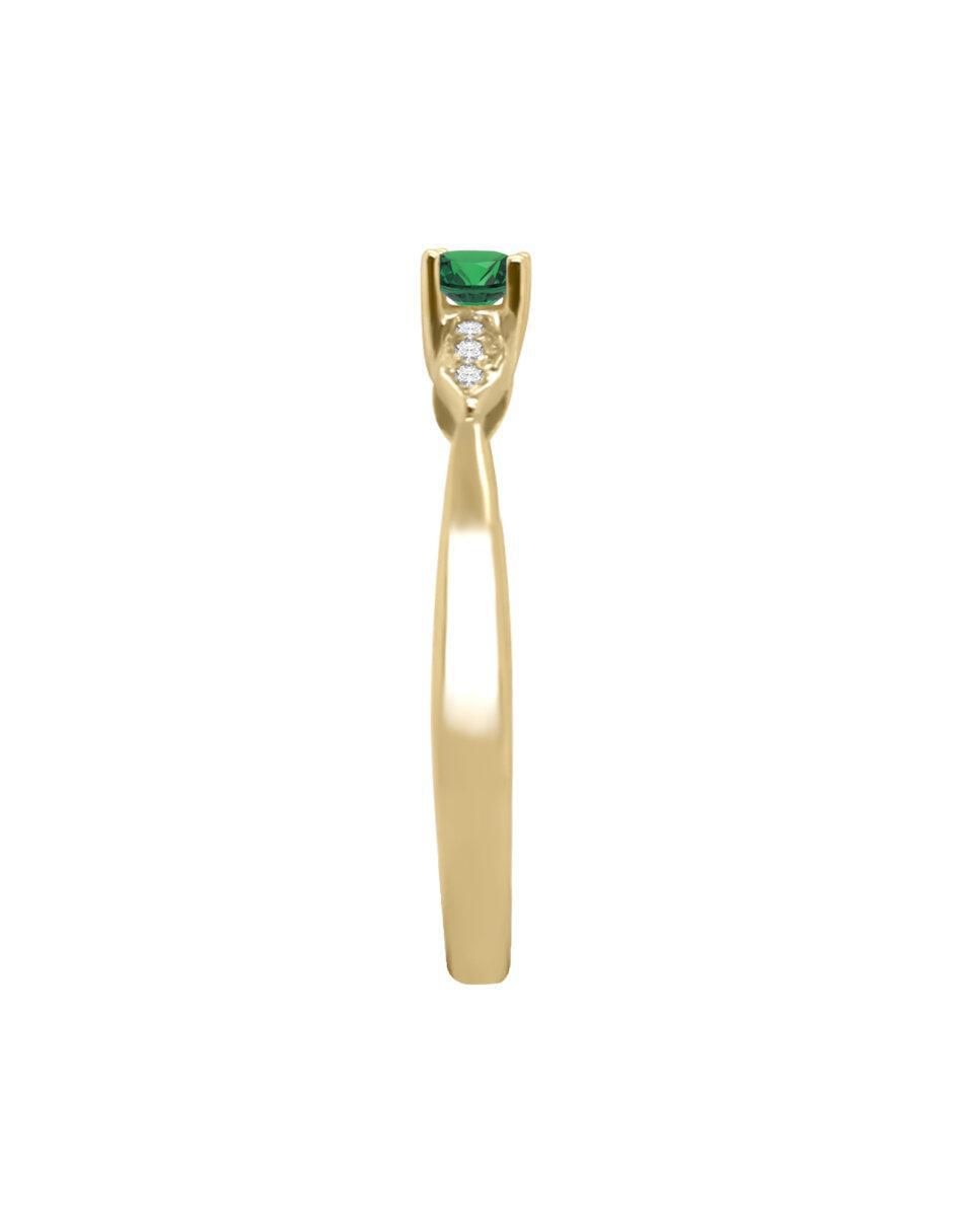 Anillo redondo Javiera 14 k de oro esmeralda y diamante brillante 4