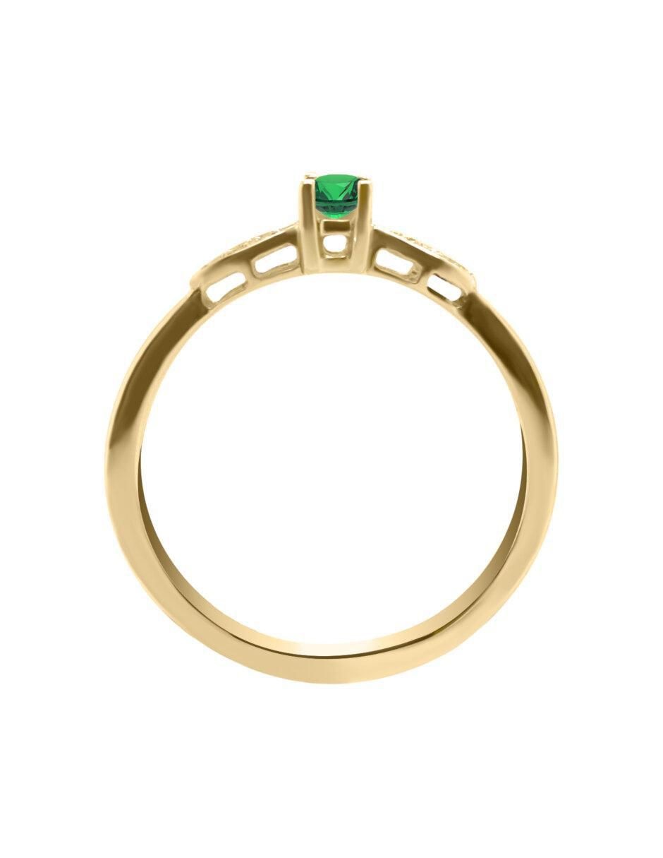 Anillo redondo Javiera 14 k de oro esmeralda y diamante brillante 3