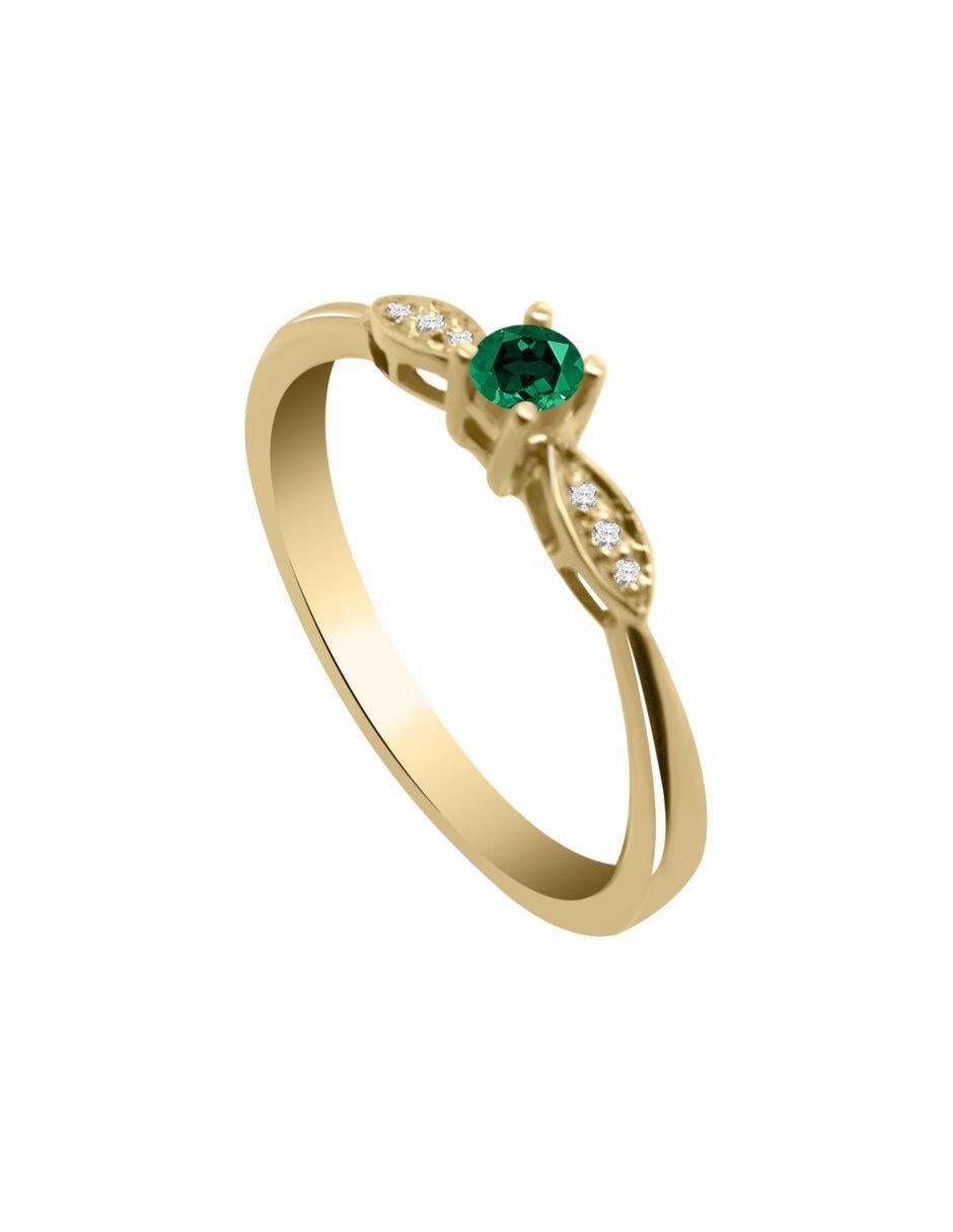 Anillo redondo Javiera 14 k de oro esmeralda y diamante brillante 2
