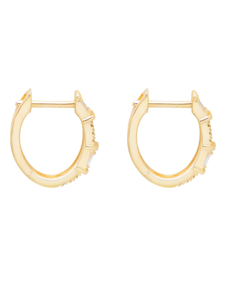Aretes circulares de oro 14 K con acabado brillante diamante 2