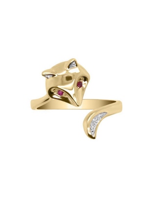 Anillo de zorro Fox 14 k de oro rubí y diamante brillante Anillo de zorro Fox 14 k de oro rubí y diamante brillante