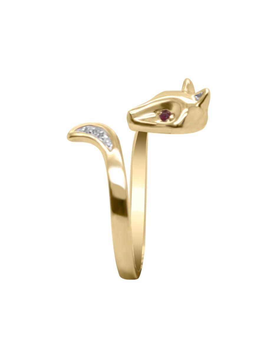 Anillo de zorro Fox 14 k de oro rubí y diamante brillante