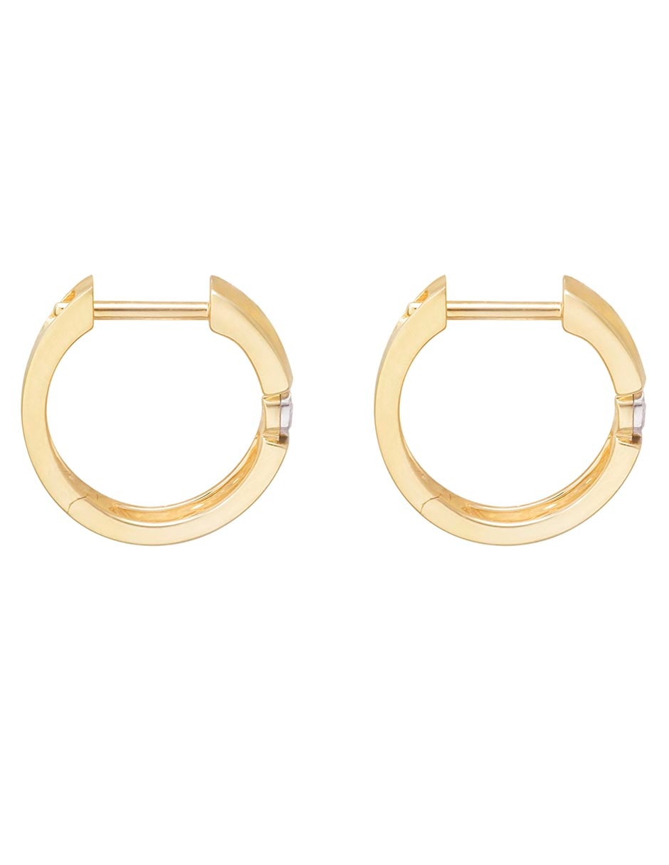 Aretes circulares de oro 14 K con acabado brillante diamante 2