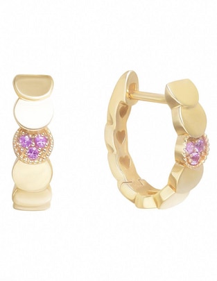 Aretes redondos de oro 14 K con acabado brillante zafiro rosa 1