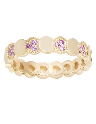 Anillo circular 14 k de oro zafiro rosa brillante