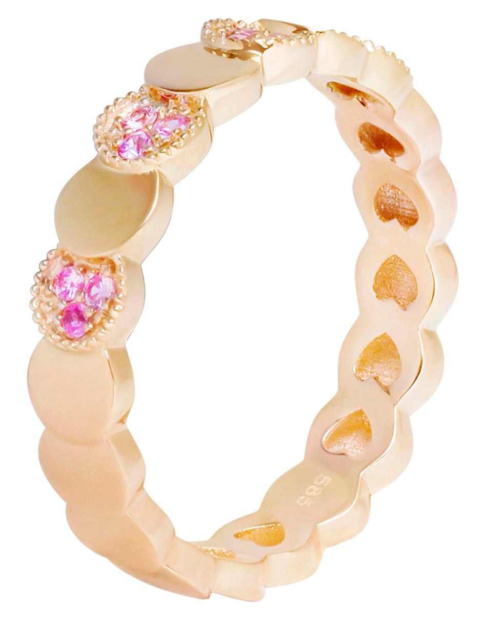 Anillo circular 14 k de oro zafiro rosa brillante